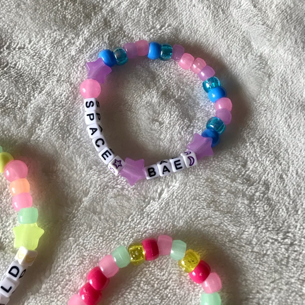 Kandi Friendship Bracelet Set Purple Rave Festival Jewelry 3pc Handmade Stretch